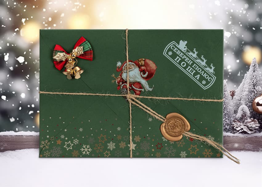 "Автентична украса" - зелен коледен плик